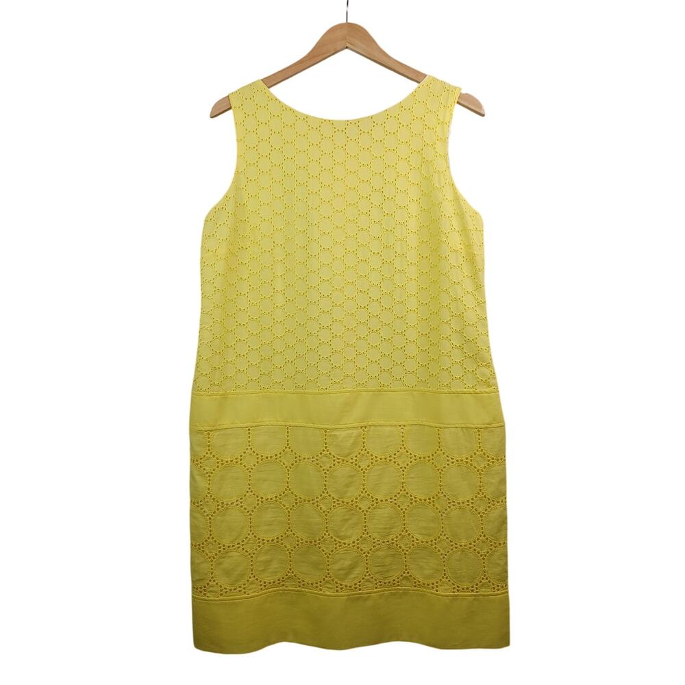 Sandra‎ Darren Women's Embroidered Eyelet Shift Dress Size 16 Yellow Cotton